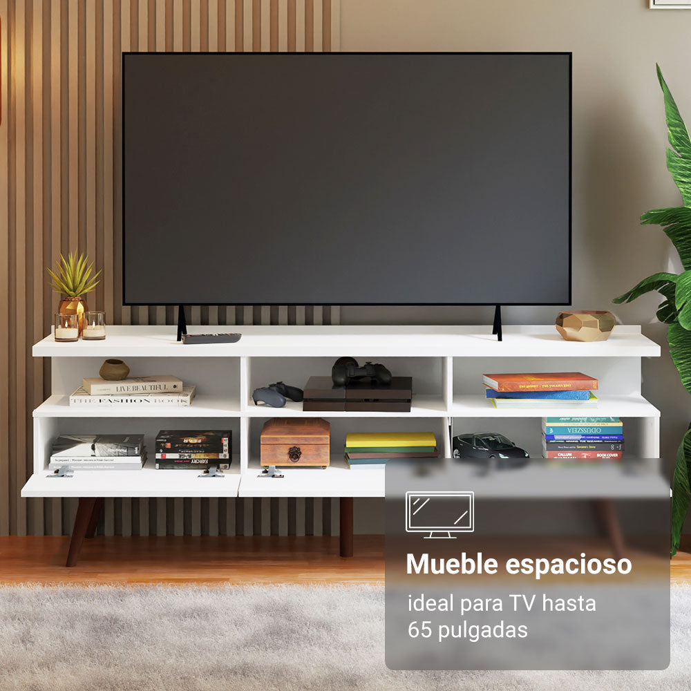 Rack para TV hasta 65 Pulgadas con patas Retro Blanco Londres Madesa