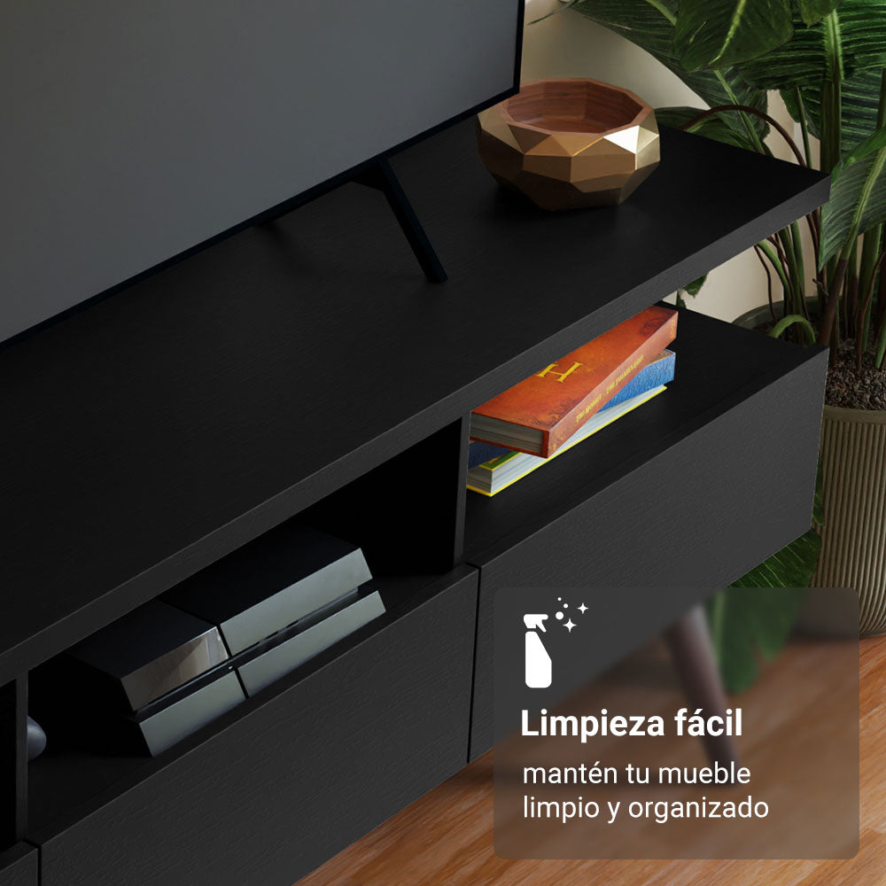 Rack para TV hasta 65 Pulgadas con patas Retro Negro Londres Madesa