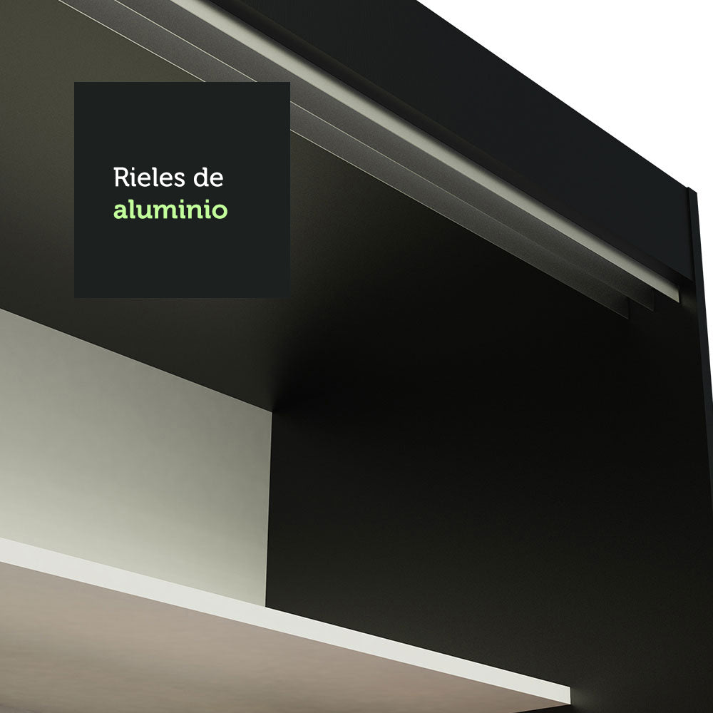 Placard Ropero Matrimonial Madesa Kansas 3 Puertas Corredizas de Espejo 3 Cajones Negro/Blanco