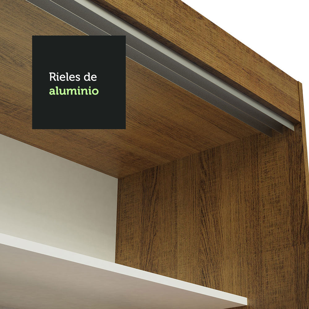 Placard Ropero Matrimonial Madesa Austin 4 Puertas Corredizas con Espejos 3 Cajones Marrón/Negro