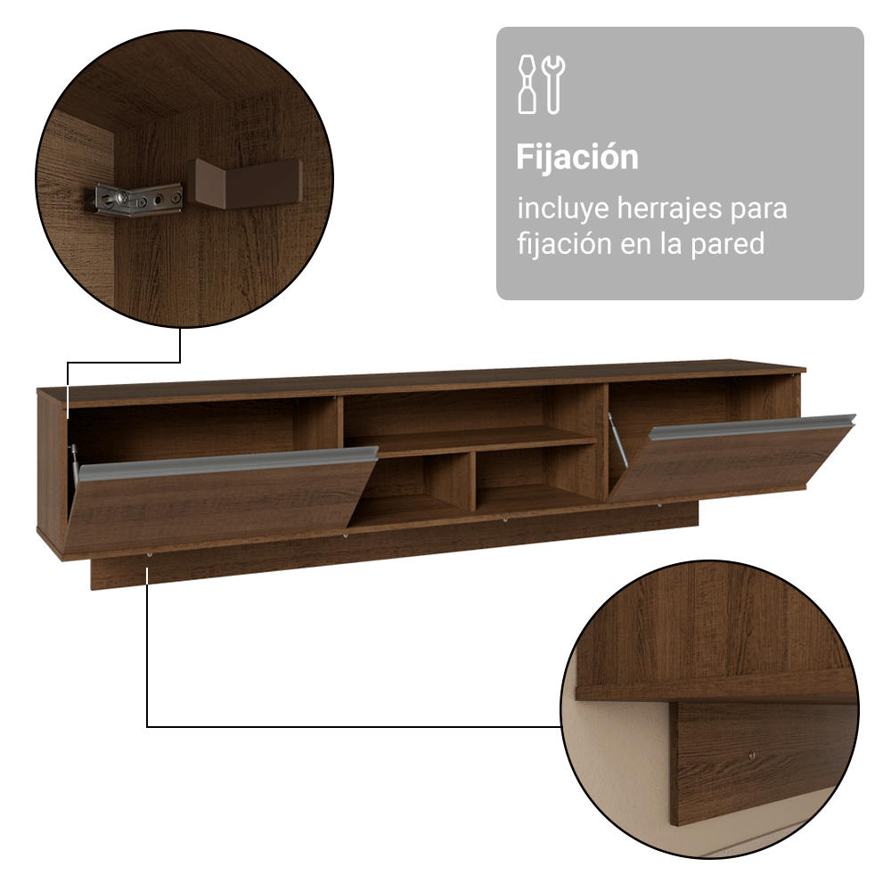 Rack Flotante para TV hasta 80 Pulgadas 218 cm 2 Puertas Marrón Glamy Madesa