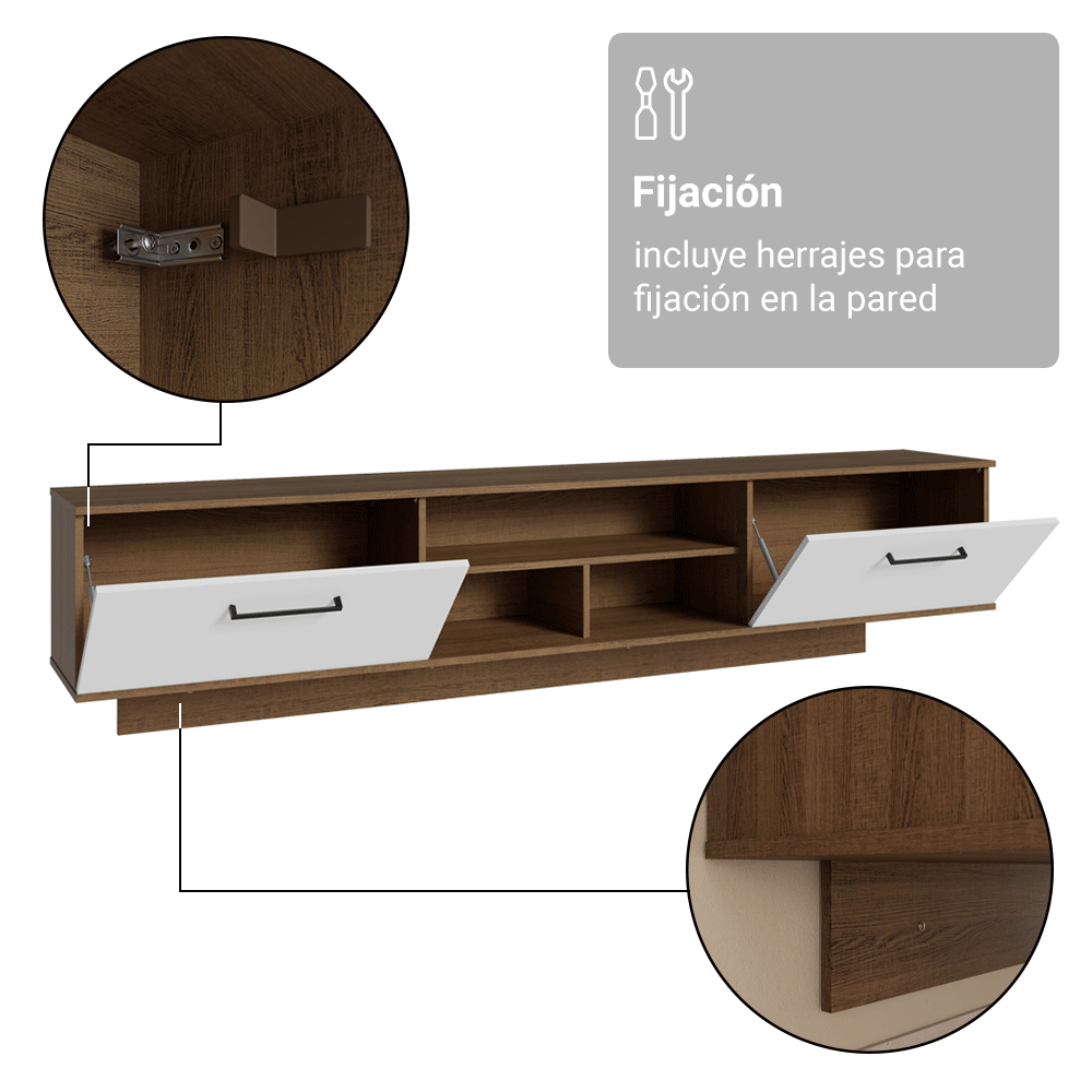 Rack Flotante para TV hasta 80 Pulgadas 218 cm 2 Puertas Marrón/Blanco Agata Madesa