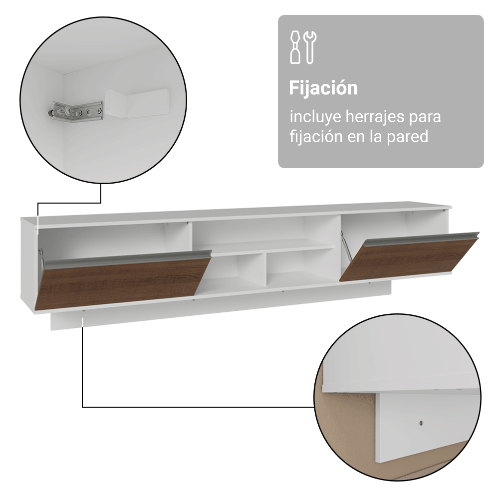 Rack Flotante para TV hasta 80 Pulgadas 218 cm 2 Puertas Blanco/Marrón Glamy Madesa