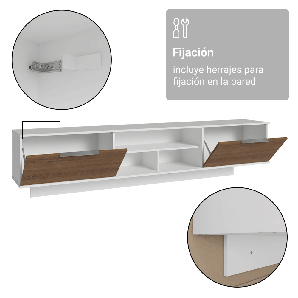 Rack Flotante para TV hasta 80 Pulgadas 218 cm 2 Puertas Blanco/Marrón Stella Madesa