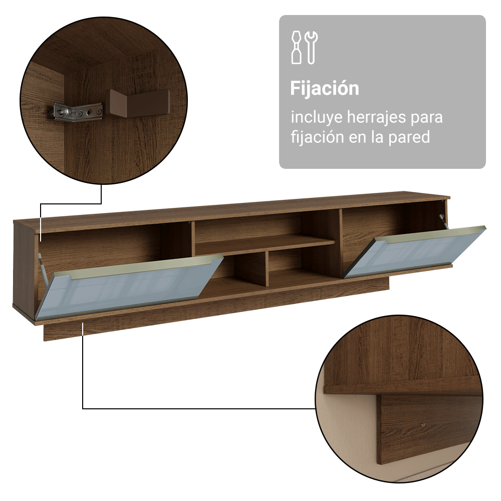 Rack Flotante para TV hasta 80 Pulgadas 218 cm 2 Puertas Marrón/Gris Lux Madesa