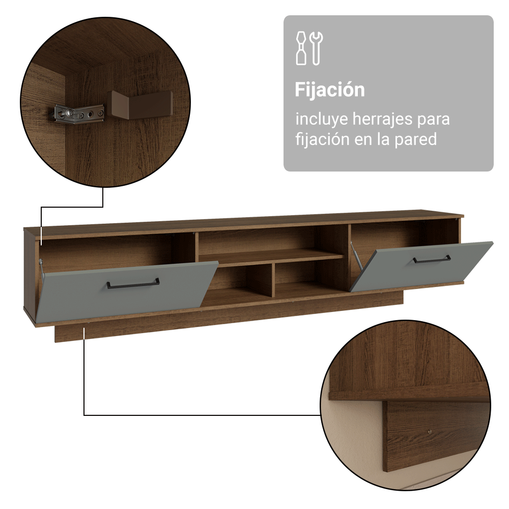 Rack Flotante para TV hasta 80 Pulgadas 218 cm 2 Puertas Marrón/Gris Agata Madesa