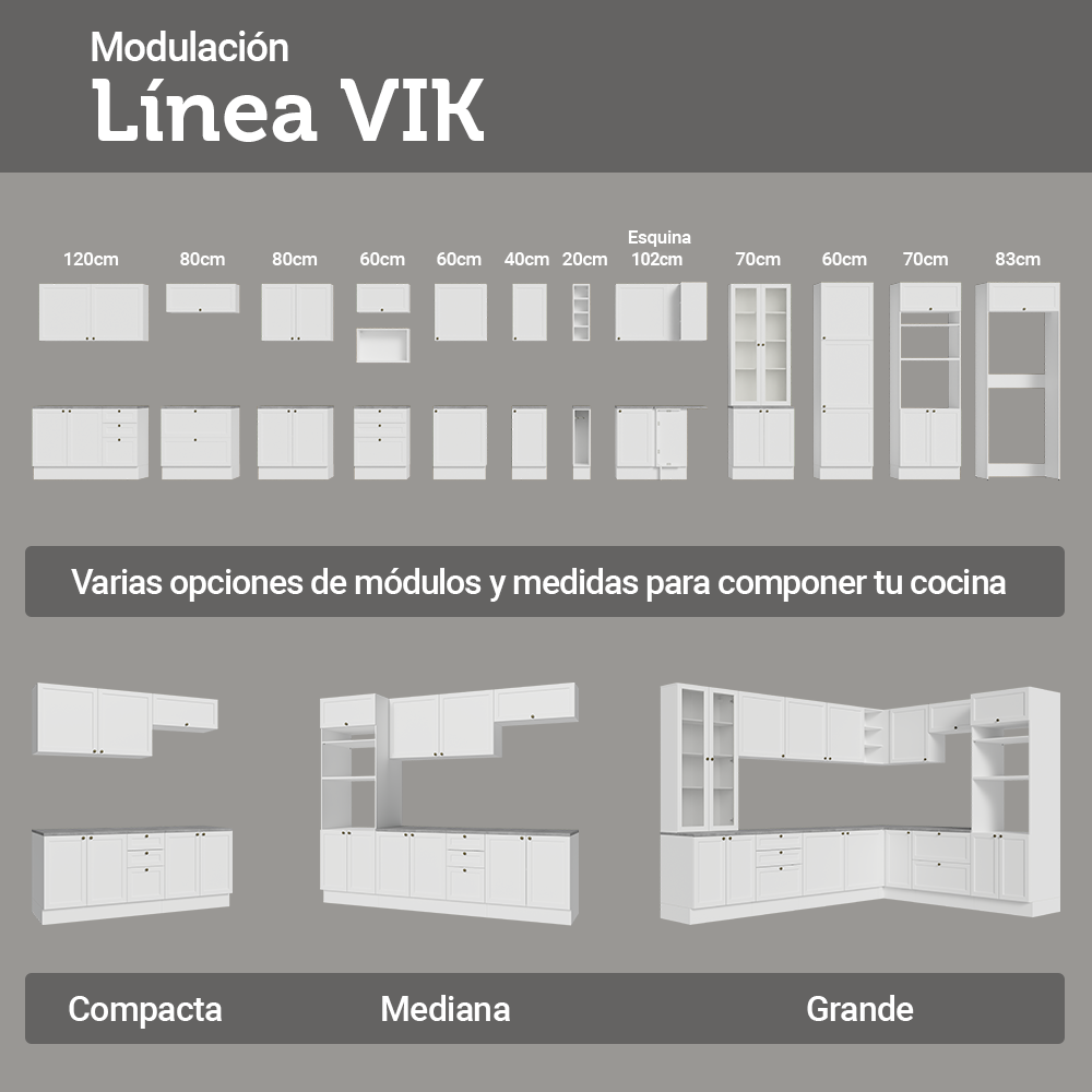 Bajo Mesada Cocina 120 x 60 cm 2 Puertas 3 Cajones (Sin Mesada) Blanco Vik Madesa