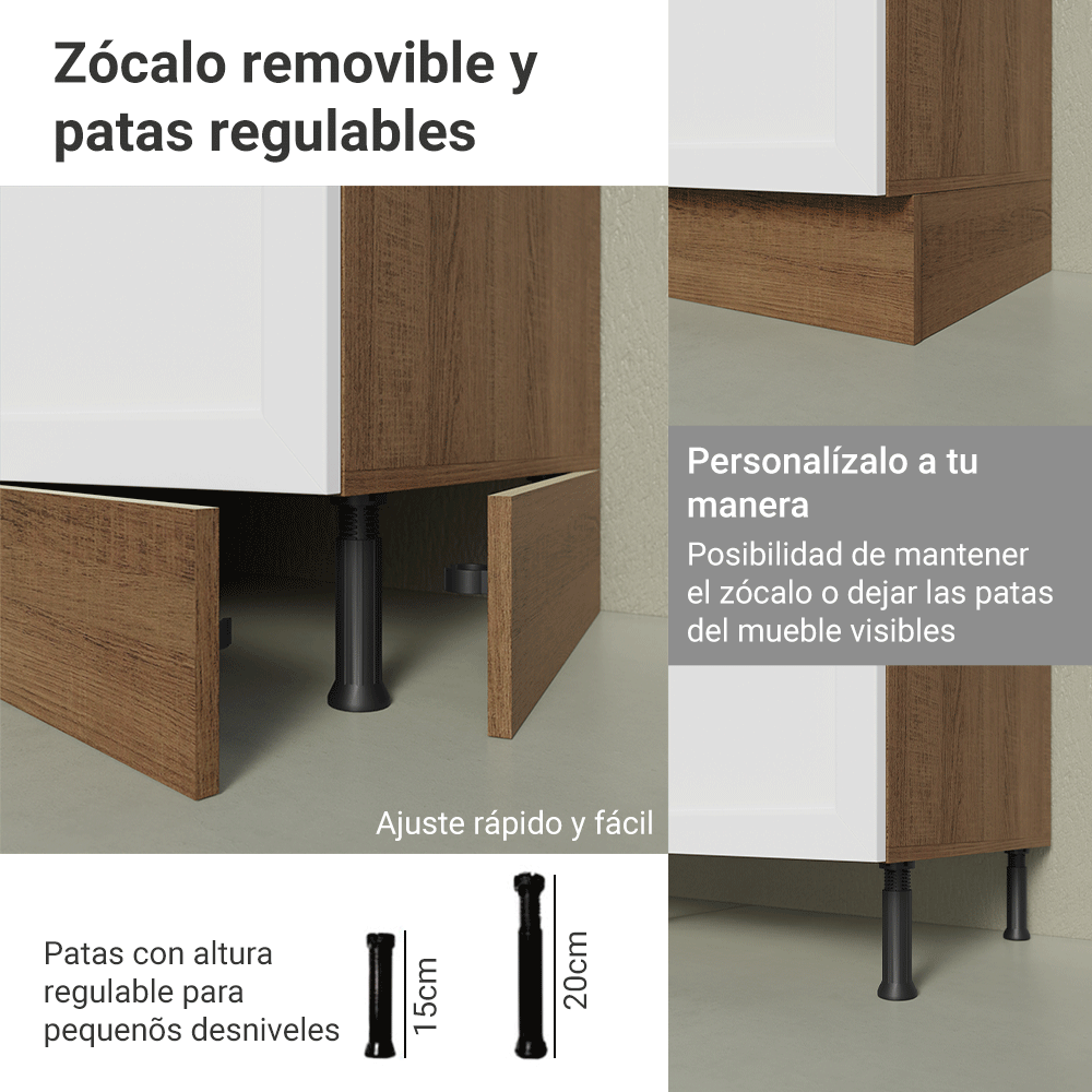 Bajo Mesada de Cocina 60 cm 3 Cajones Marrón/Blanco Vik Madesa