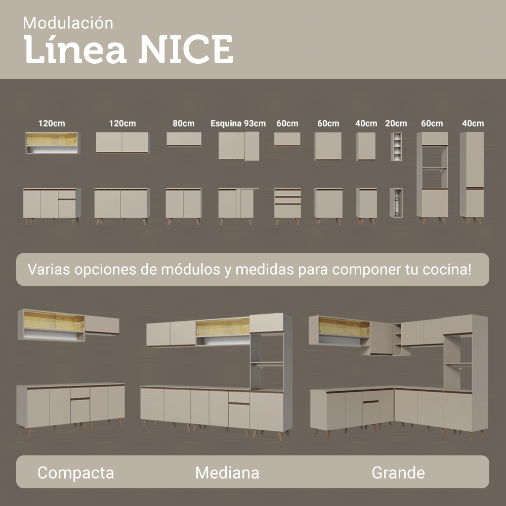 Combo de Cocina 300 cm Sin Patas Nice Crema 03