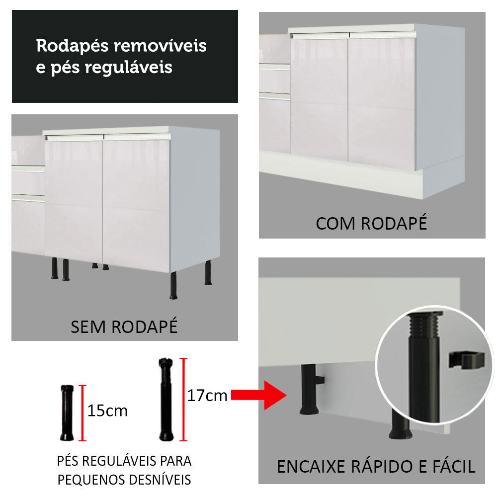 Cocina Compacta Smart 100% MDF Puertas Brillante XP 120 cm 6 Puertas 2 Cajones (Con Mesada) Blanco Madesa