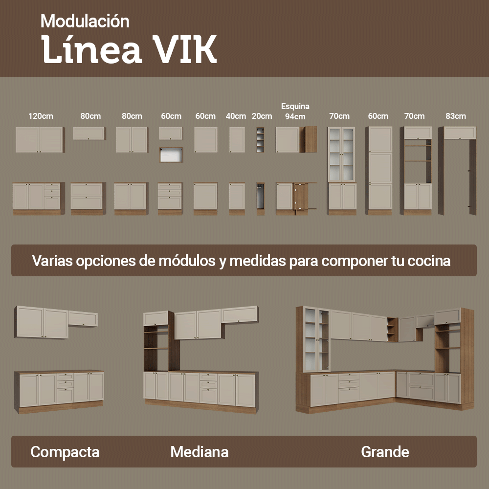 Combo de Cocina Compacta 120 cm Marrón/Crema Vik Madesa 01