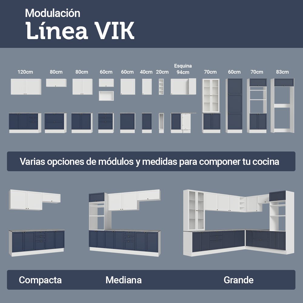 Cocina Compacta 180 cm Vik Blanco/Azul 05