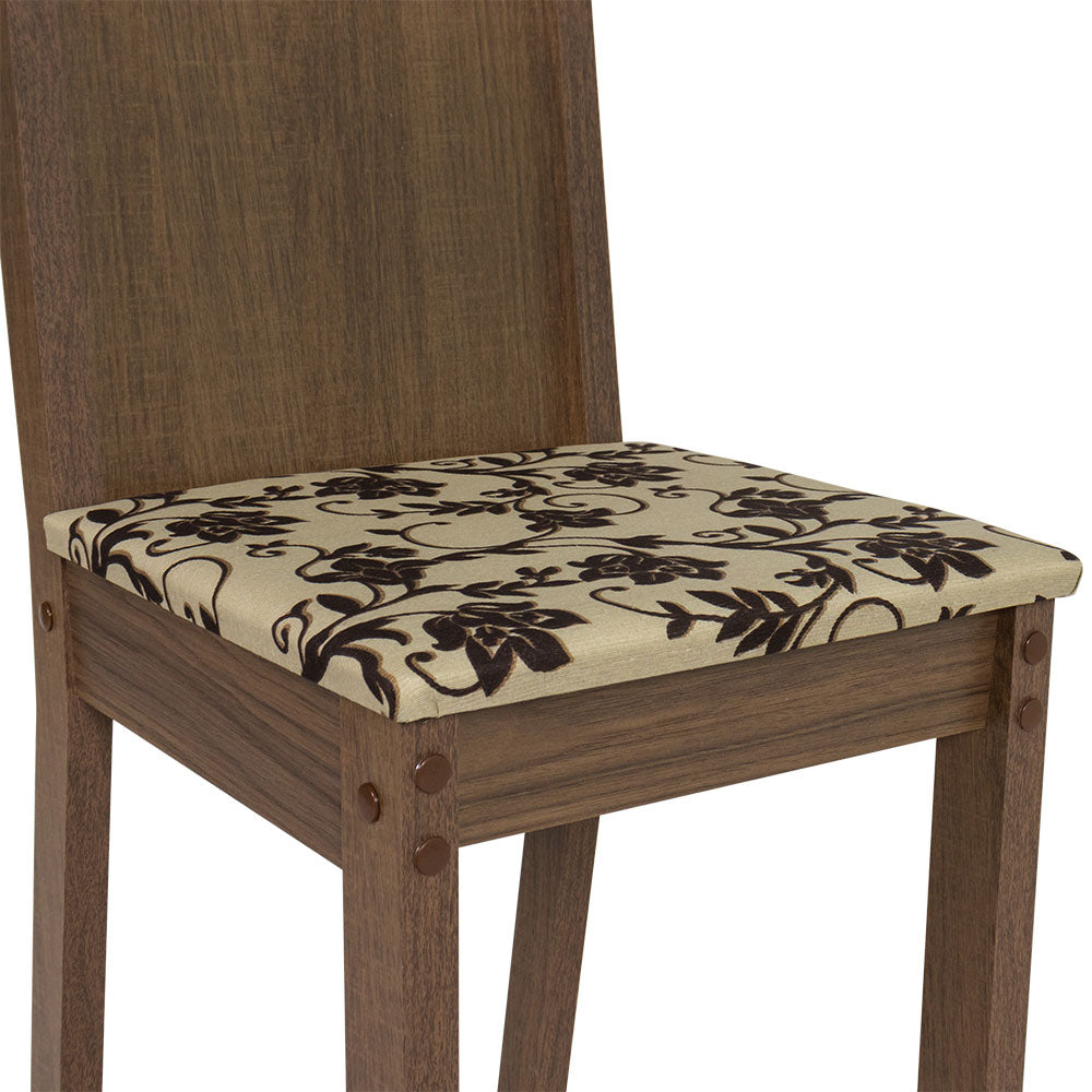 Juego de Comedor Madesa Débora Mesa Tapa de Vidrio Redondo 4 Sillas Marrón/Beige Marrón