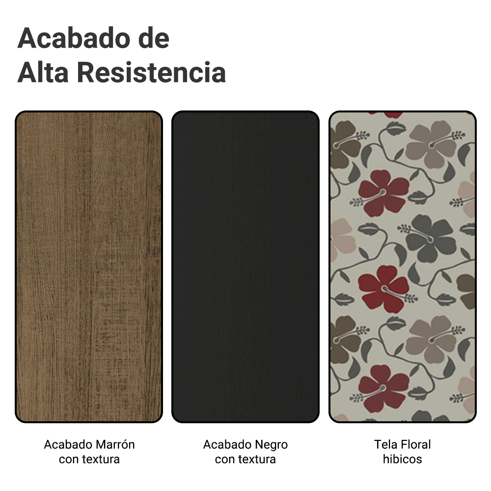 Juego de Comedor Mesa Tapa de Madera 4 Sillas Marrón/Negro/Floral Hibiscos Samara Madesa