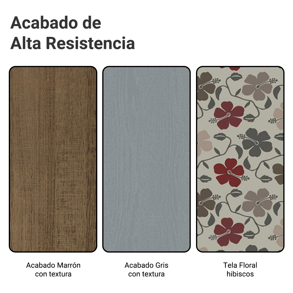 Juego de Comedor Mesa Tapa de Madera 4 Sillas Marrón/Gris/Floral Hibiscos Samara Madesa