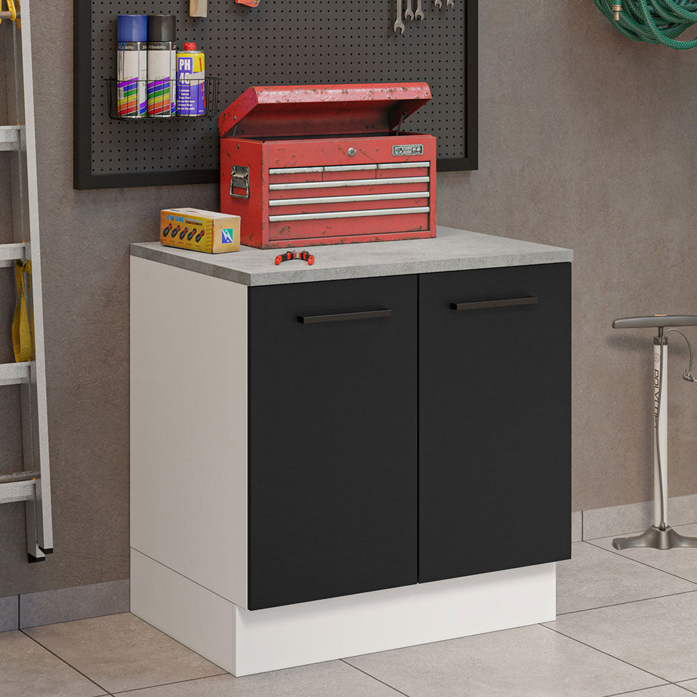 Bajo Mesada Multiuso 80cm 2 Puertas Blanco/Negro Agata Madesa