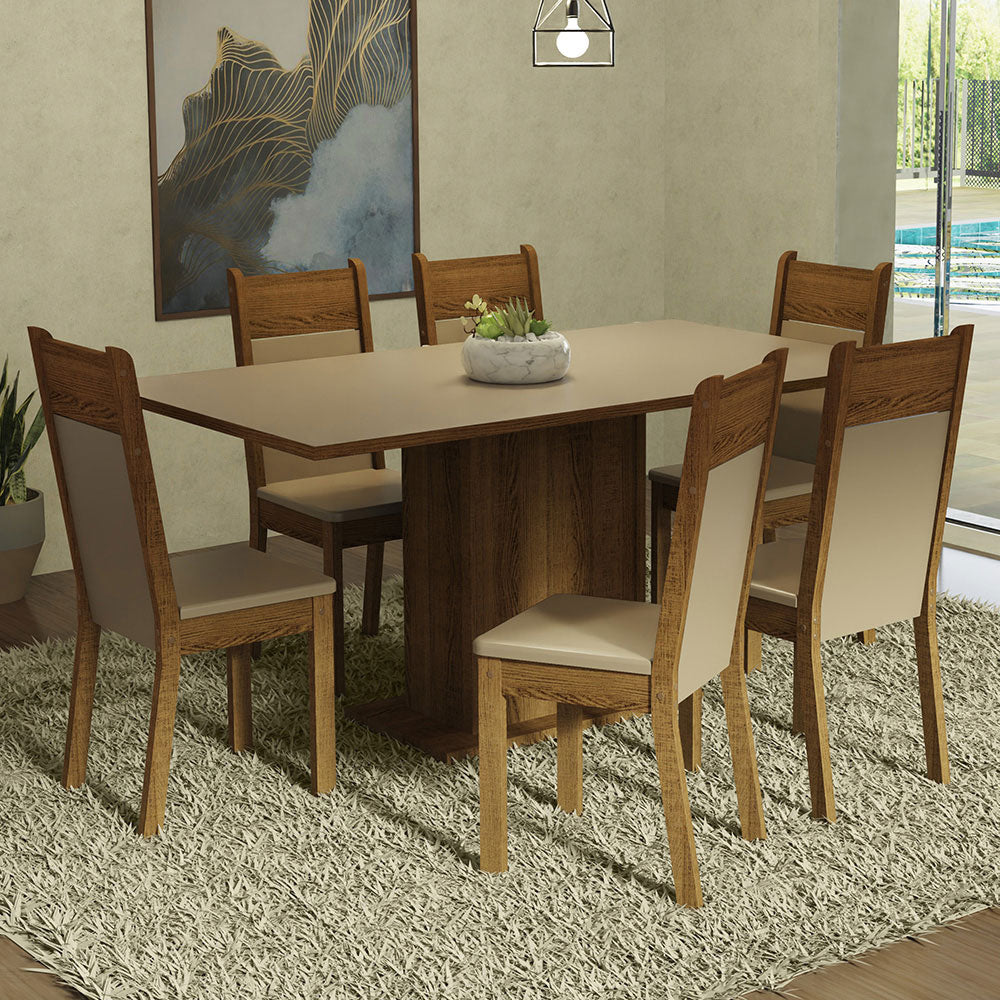 Juego de Comedor Mesa Tapa de Madera 6 Sillas Crema/Marrón/Beige Augusta Madesa