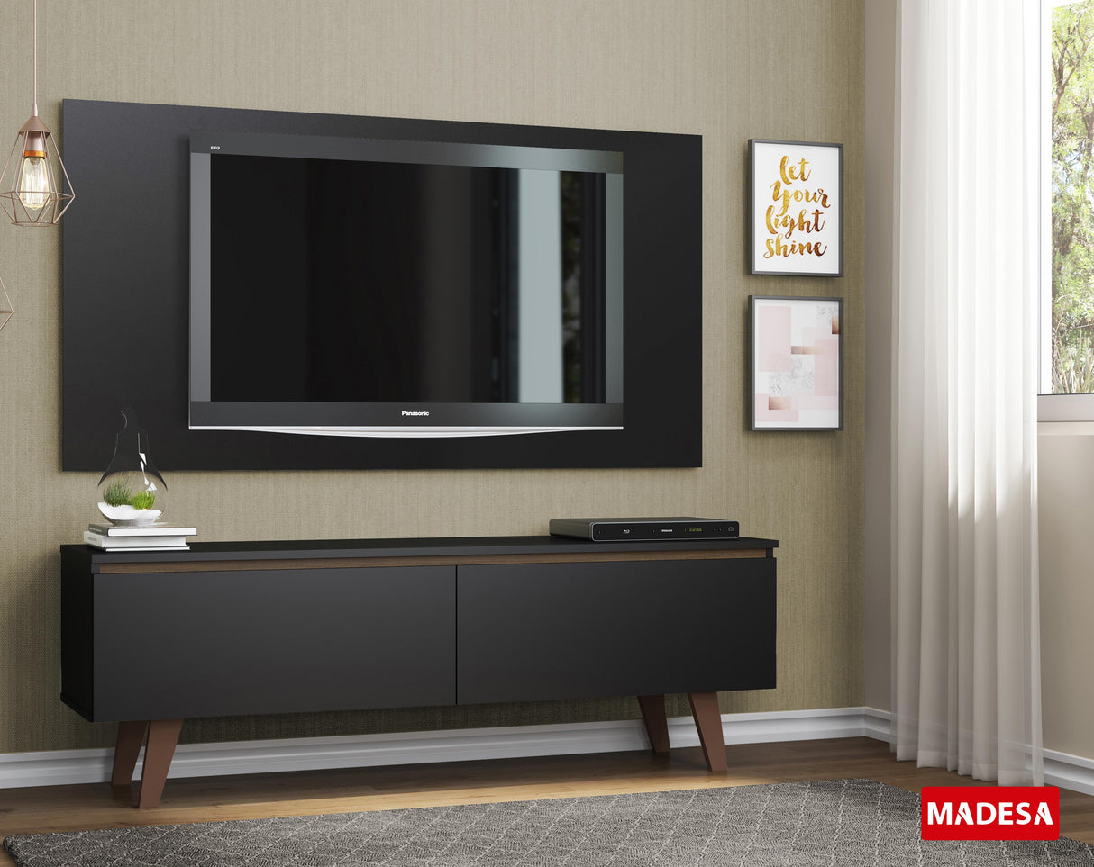 Rack Madesa Le Mans con Panel para TV hasta 55 Pulgadas 2 Puetas Negro