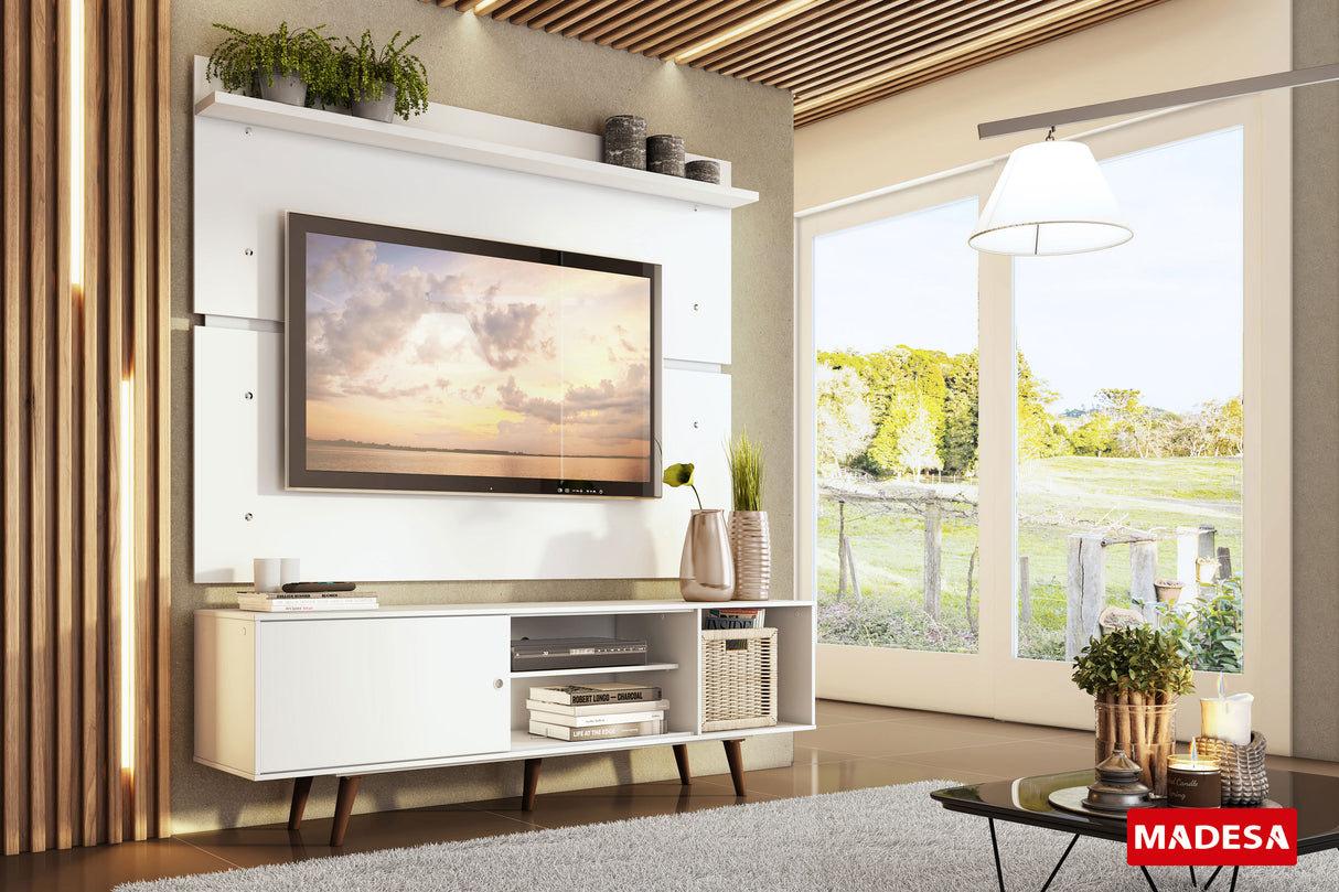 Rack Madesa Dubai con Panel para TV hasta 65 Pulgadas con Patas Blanco/Marrón
