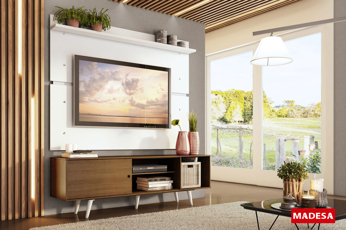Rack Madesa Dubai con Panel para TV hasta 65 Pulgadas con Patas Marrón/Blanco