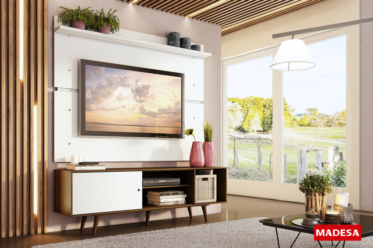 Rack Madesa Dubai con Panel para TV hasta 65 Pulgadas con Patas Marrón/Blanco