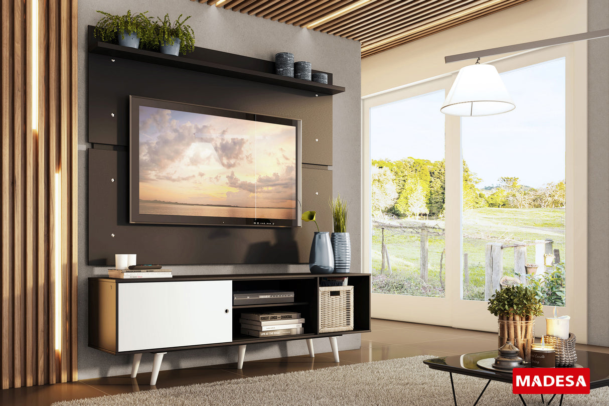 Rack Madesa Dubai con Panel para TV hasta 65 Pulgadas con Patas Negro/Blanco