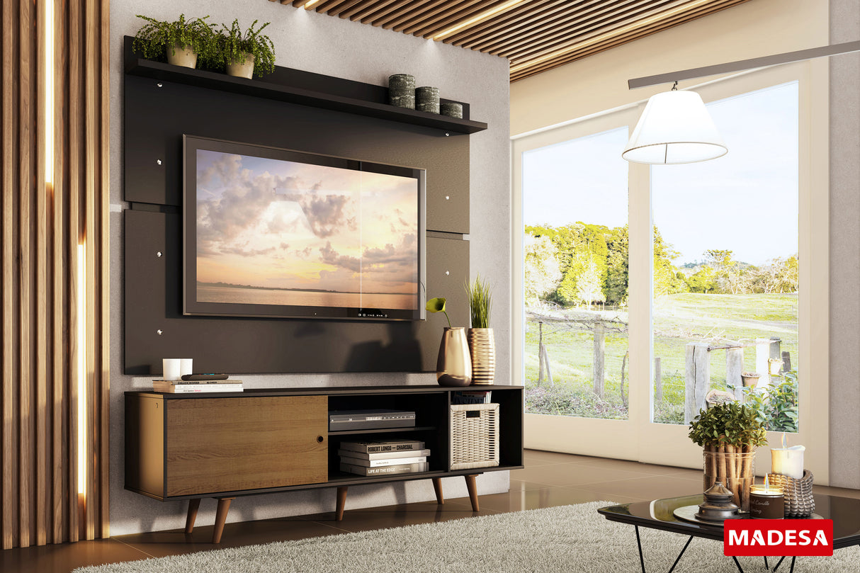 Rack Madesa Dubai con Panel para TV hasta 65 Pulgadas con Patas Negro/Marrón