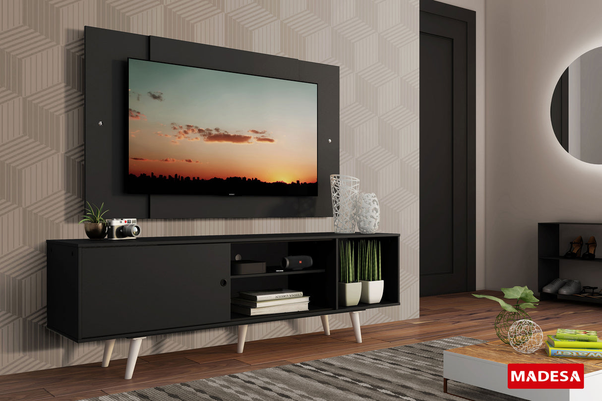 Rack Madesa Dubai con Patas y Panel para TV hasta 58 Pulgadas Negro/Negro