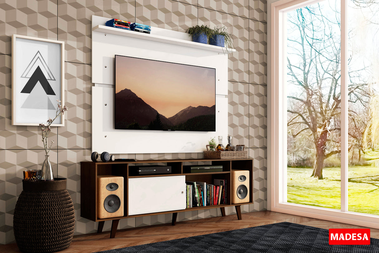 Rack Madesa Cancun con Patas y Panel para TV hasta 65 Pulgadas Marrón/Blanco