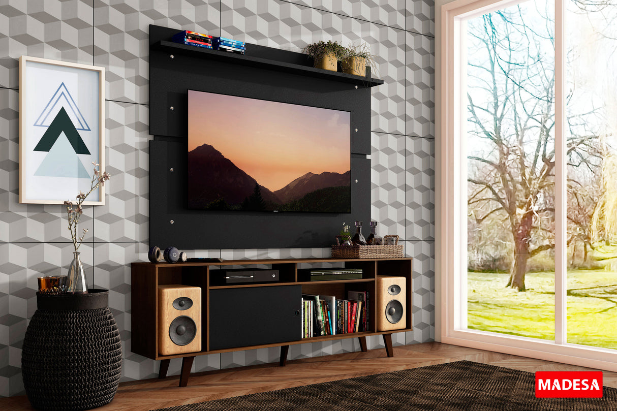 Rack Madesa Cancun con Patas y Panel para TV hasta 65 Pulgadas Marrón/Negro