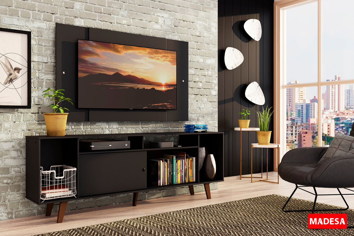 Rack Madesa Cancun con Patas y Panel para TV hasta 58 Pulgadas Negro