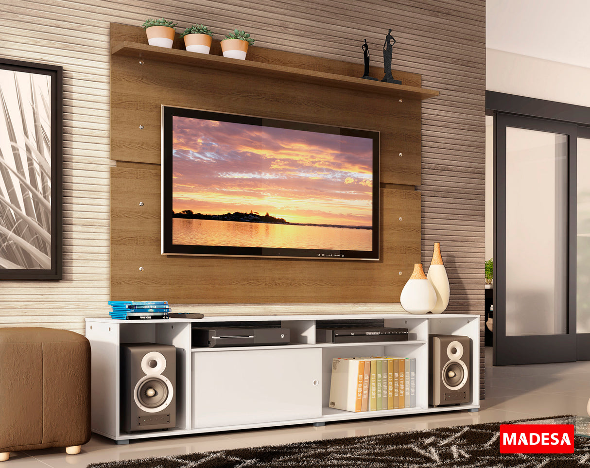 Rack Madesa Cancun con Panel para TV hasta 65 Pulgadas Blanco/Marrón