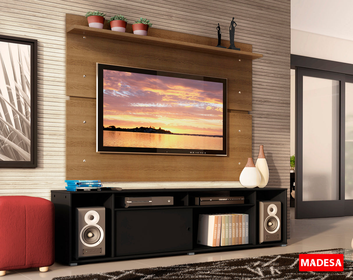 Rack Madesa Cancun con Panel para TV hasta 65 Pulgadas Negro/Marrón