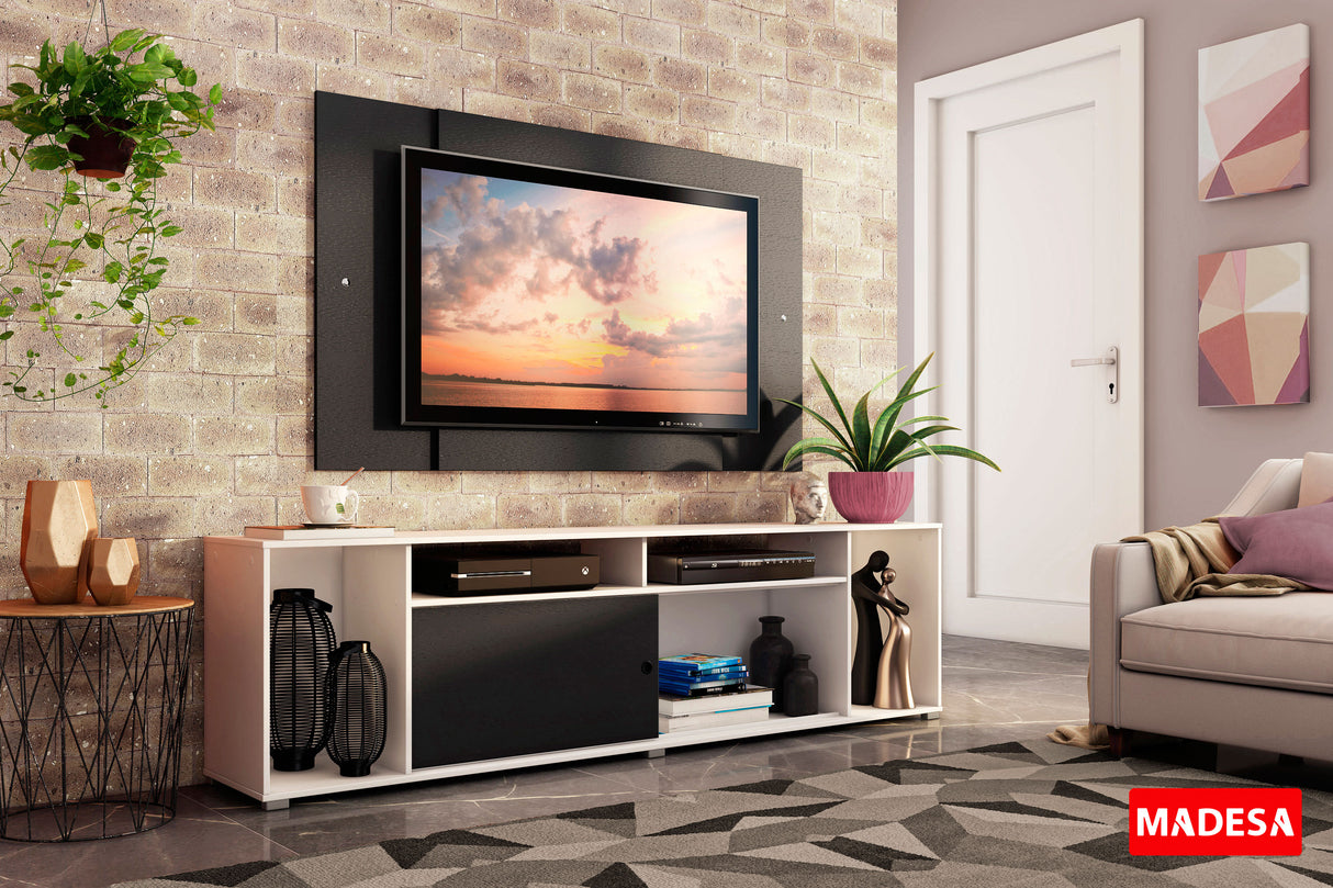 Rack Madesa Cancun con Panel para TV hasta 58 Pulgadas Blanco/Negro