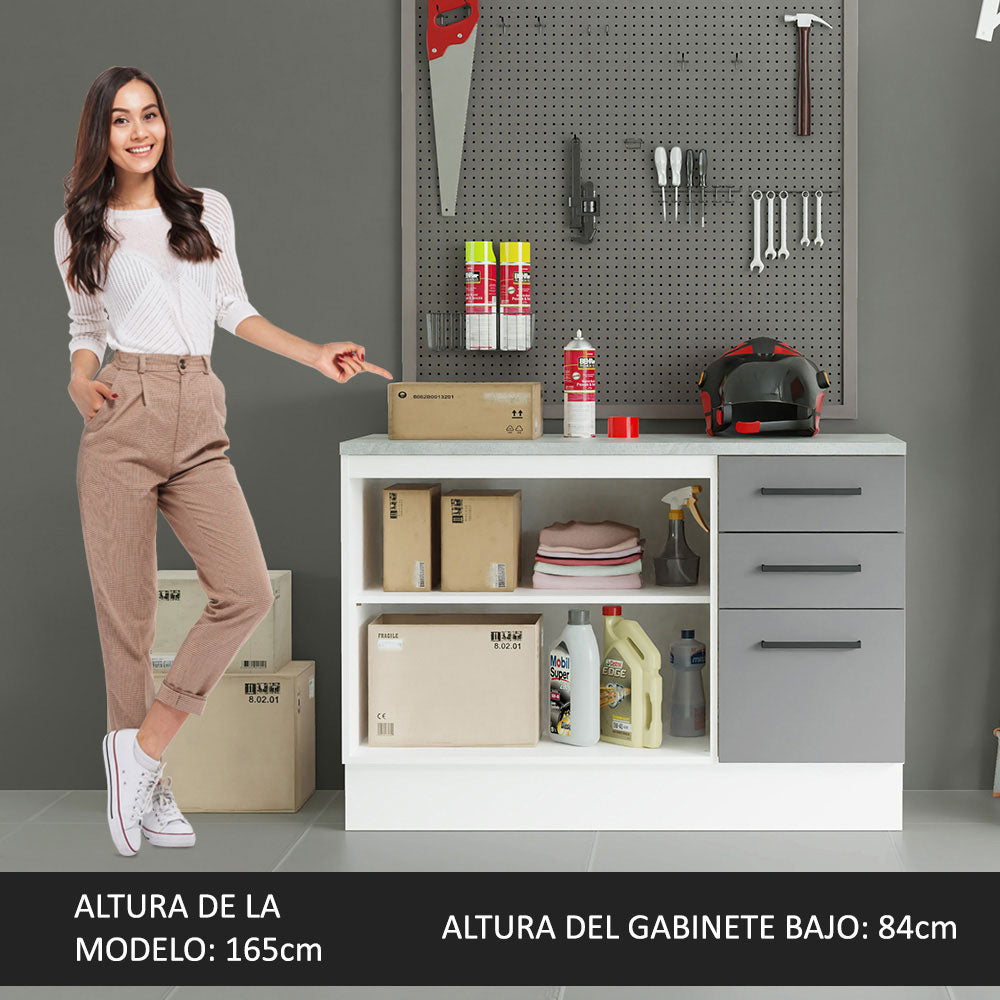 Bajo Mesada Multiuso Garaje 120cm (con Tapa) Blanco/Gris