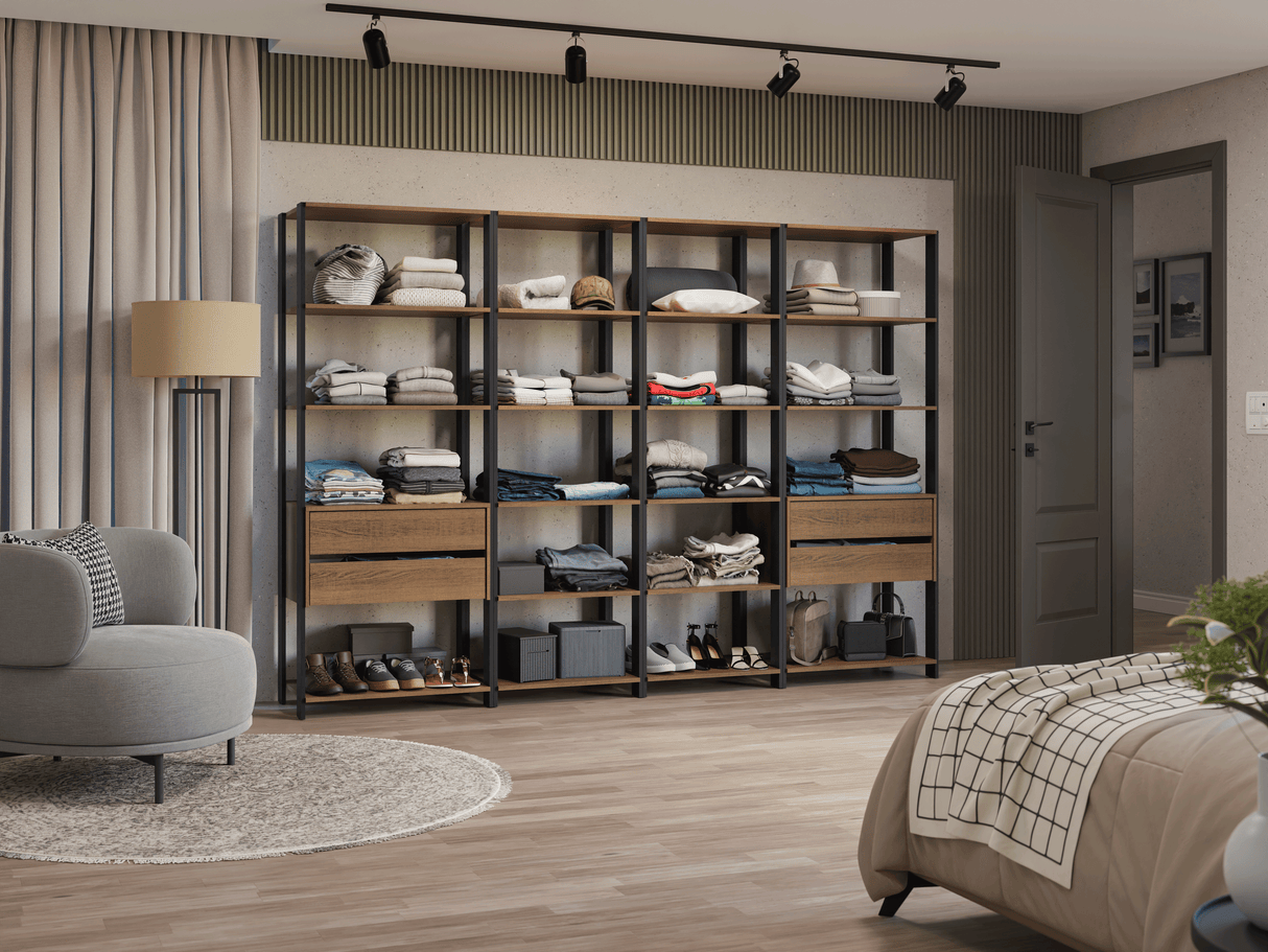 Ropero Placard 258 cm 4 Cajones 18 Repisas Valencia Marrón/Negro