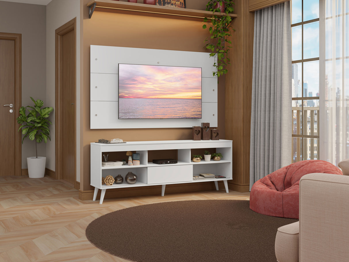 Rack con Panel para TV hasta 65 Pulgadas con Patas Blanco Detroit Madesa
