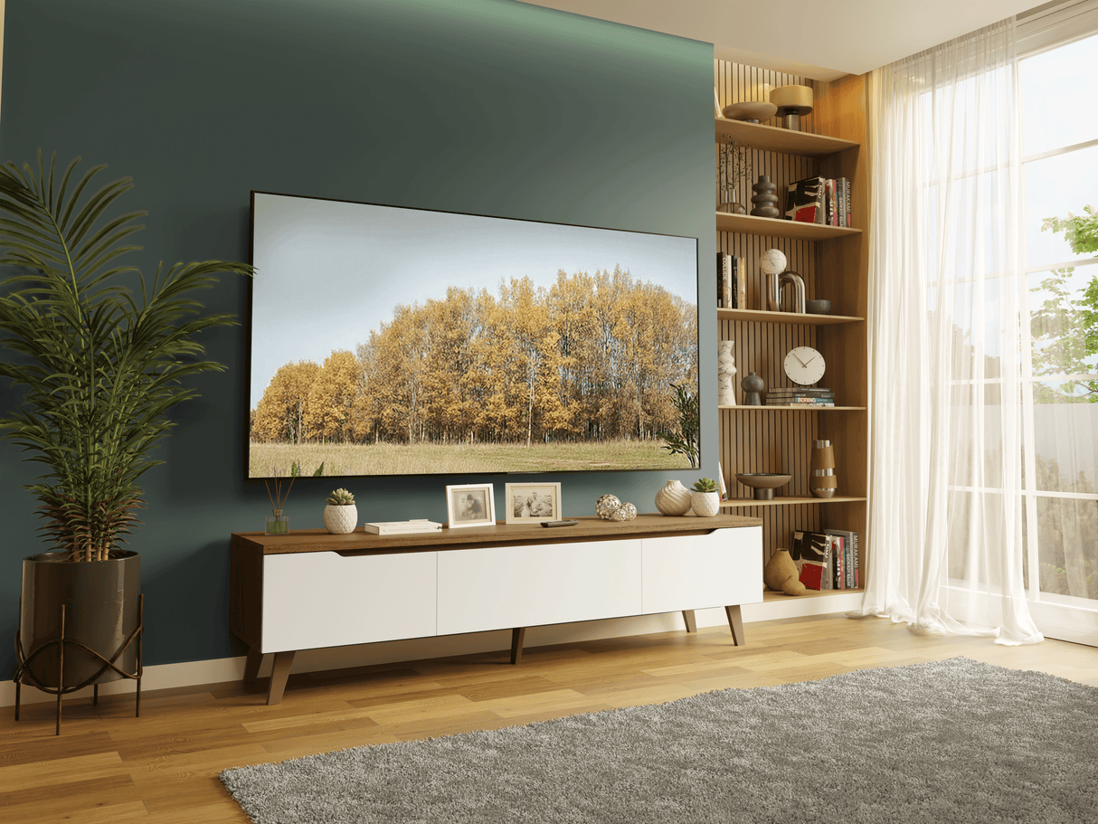Rack para TV de hasta 80 Pulgadas 180 cm 2 Puertas 1 Cajón Marrón/Blanco Nilo Madesa
