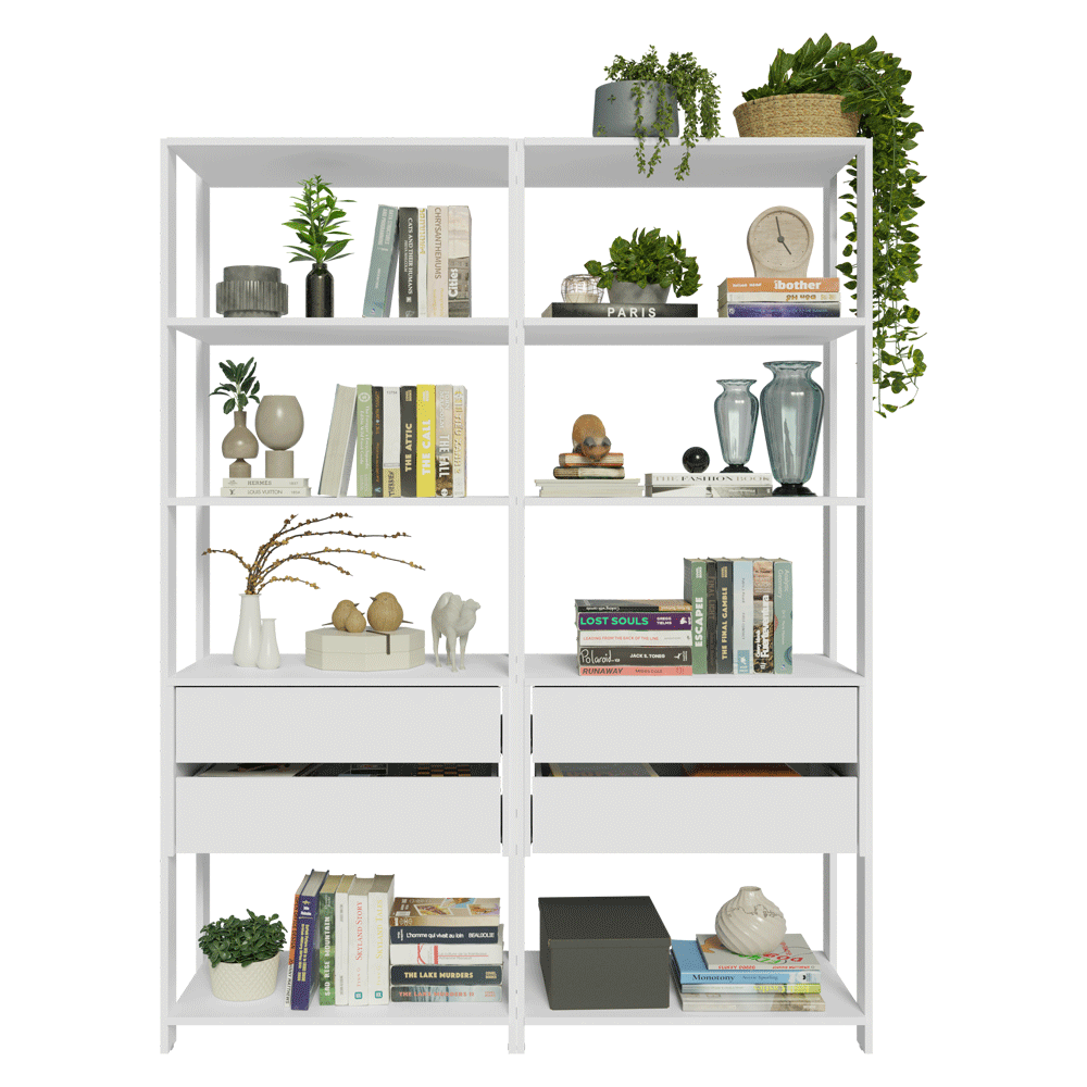 Estante Mueble Multiuso para Livros 4 Cajones 8 Repisas 140cm Blanco Madesa