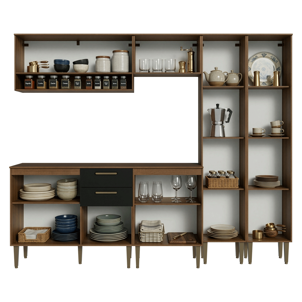Combo completo de Cocina 245 cm Marrón/Negro Lille Madesa 01