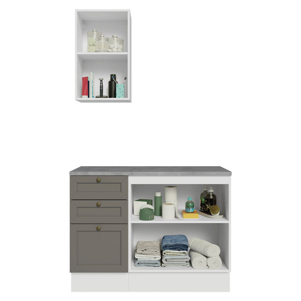 Vanitory 110cm 3 cajones 3 puertas Blanco/Gris Vik 01