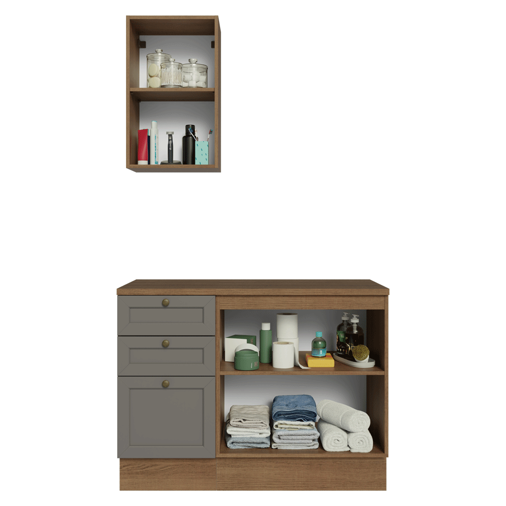 Vanitory 110cm 3 cajones 3 puertas Marrón/Gris Vik 01