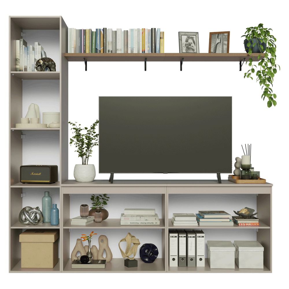 Rack para TV hasta 70 pulgadas flotante + repisa de 200 cm, Crema Nice 01