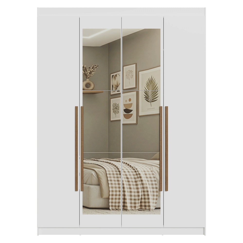 Placard Individual 4 Puertas Batientes con Espejo Blanco/Blanco/Marrón Venus Madesa