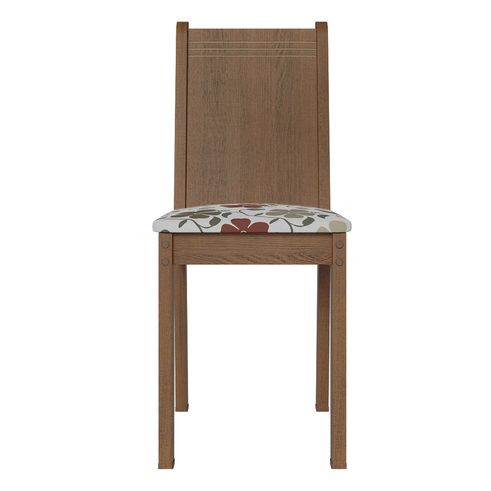 Conjunto Comedor Mesa Mesada de Vidro 4 Sillas Marrón/Hibiscos Camélia Madesa
