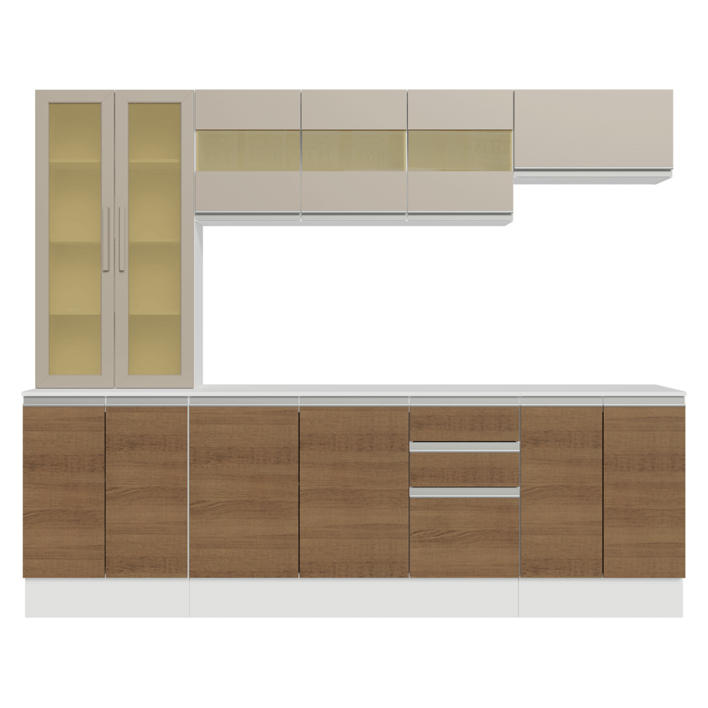 Combo de Cocina 240 cm Smart 100% MDF Blanco/Marrón/Crema 01