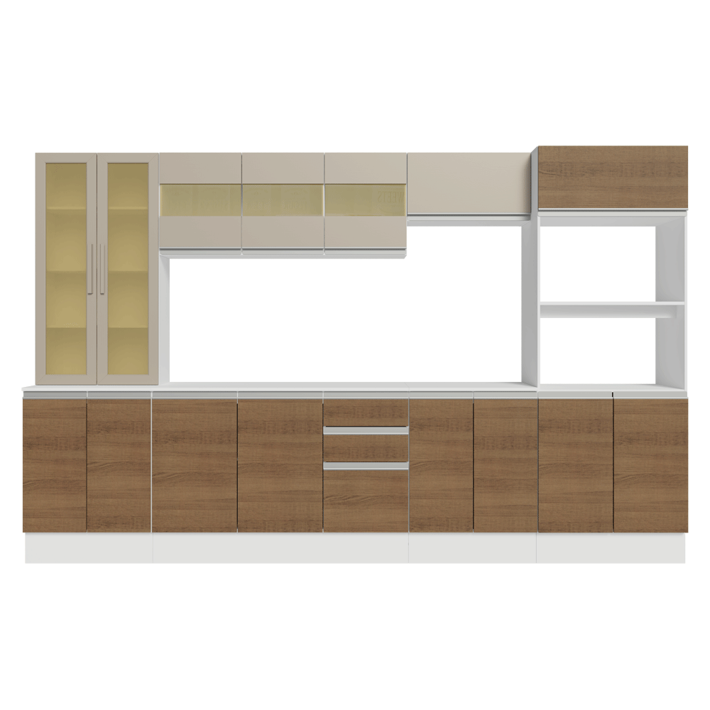 Combo de Cocina 310 cm Smart 100% MDF Blanco/Marrón/Crema 03