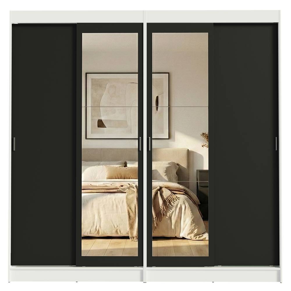Conjunto 2 Placares 4 Puertas Corredizas con 2 Espejos Blanco/Negro Tokio Madesa