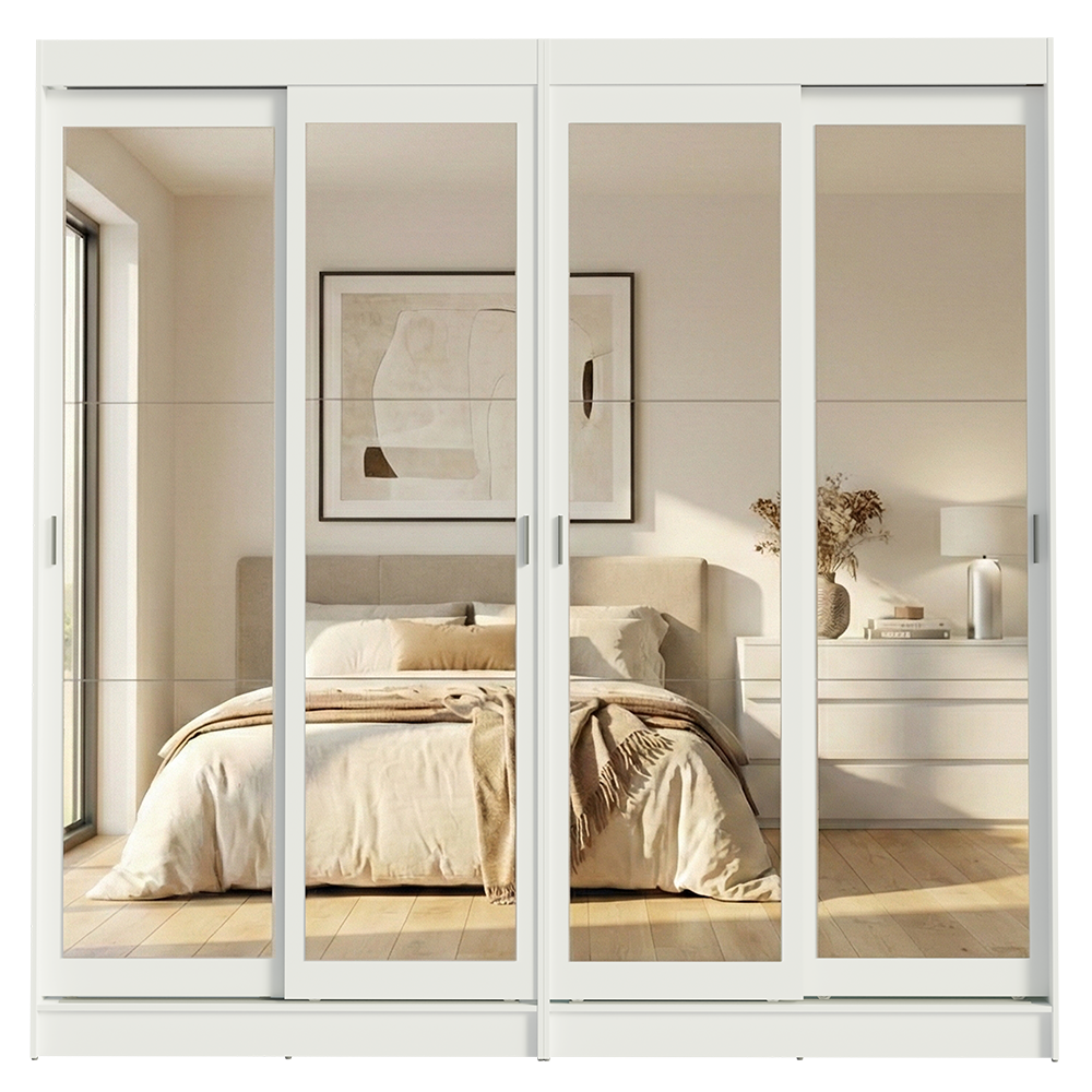 Conjunto 2 Placares 4 Puertas Corredizas con 4 Espejos Blanco Tokio Madesa