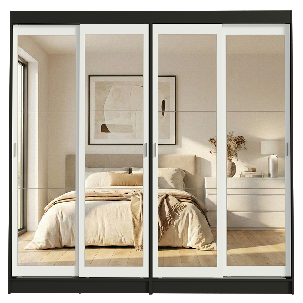 Conjunto 2 Placares 4 Puertas Corredizas con 4 Espejos Negro/Blanco Tokio Madesa